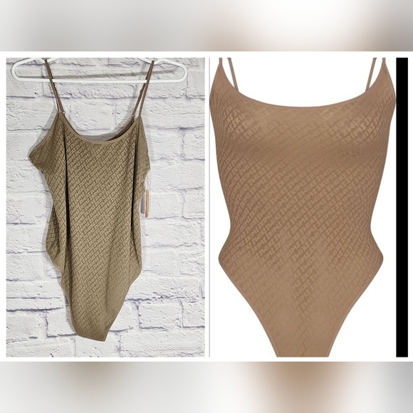 SKIMS Logo Mesh Cami Bodysuit | Desert/XL/ NWT - Picture 2 of 15